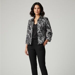 Joseph Ribkoff Black & White Abstract Scribble Print Zip-Front Jacket - Size 14